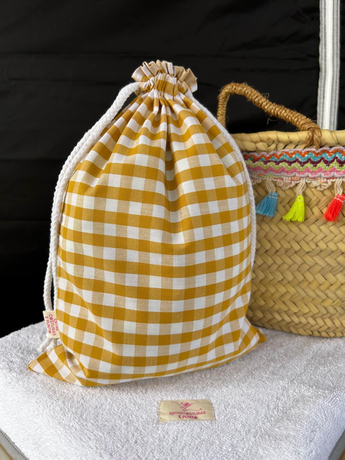 Bolsa de Merienda Infantil - Cuadros Vichy Mostaza - Imagen 1