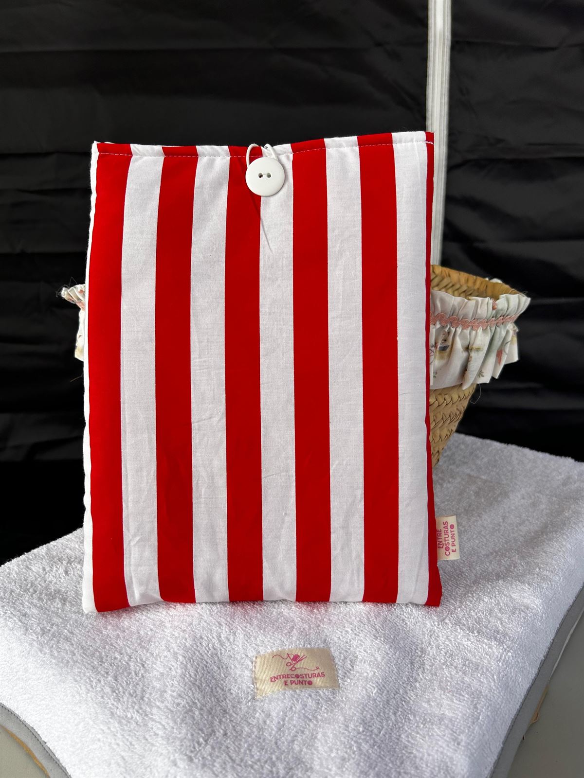 Funda Acolchada para Libros y Ebooks - Rayas Rojas y Blancas - Imagen 2