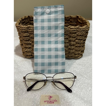 Funda de Gafas Artesanal – Cuadros Vichy Azul Pastel - Imagen 1