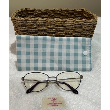 Funda de Gafas Artesanal – Cuadros Vichy Azul Pastel - Imagen 2