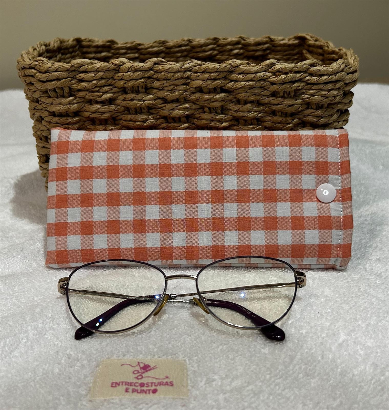 Funda de Gafas Artesanal – Cuadros Vichy Naranja - Imagen 1