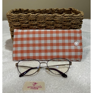 Funda de Gafas Artesanal – Cuadros Vichy Naranja - Imagen 1