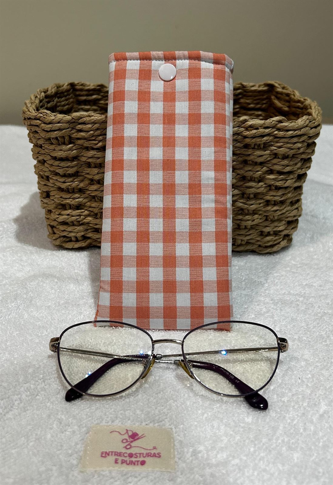 Funda de Gafas Artesanal – Cuadros Vichy Naranja - Imagen 2