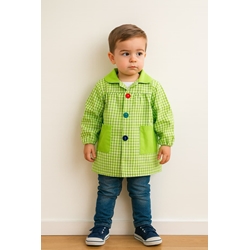 MANDILON VUELTA AL COLE - Mandilón Escolar Infantil Verde Cuadro Vichy - Imagen 1