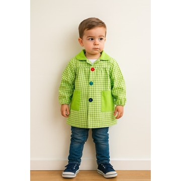 MANDILON VUELTA AL COLE - Mandilón Escolar Infantil Verde Cuadro Vichy - Imagen 1