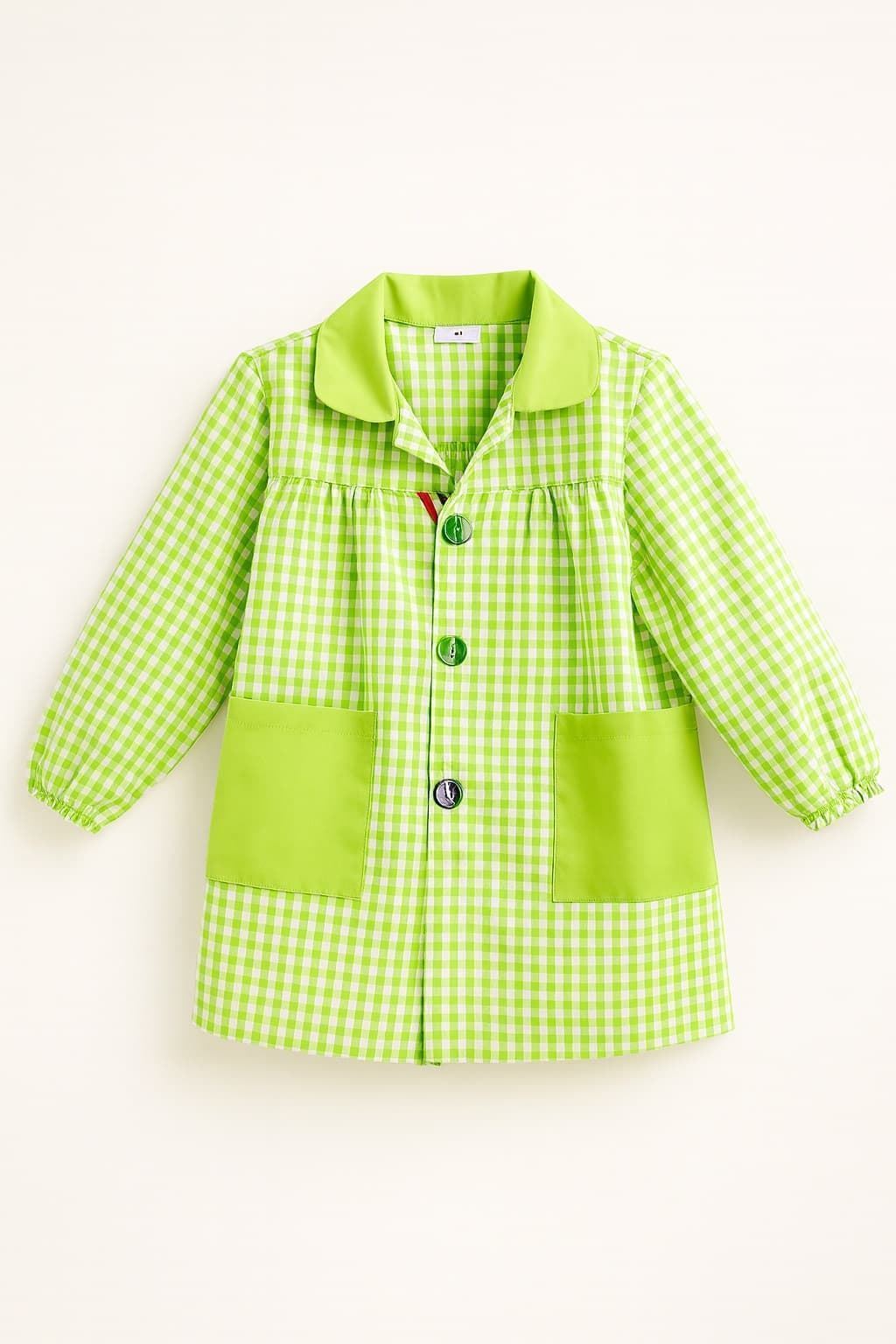MANDILON VUELTA AL COLE - Mandilón Escolar Infantil Verde Cuadro Vichy - Imagen 2