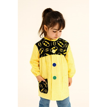 MANDILON VUELTA AL COLE - Mandilón Infantil Batman Amarillo a Cuadros - Imagen 1