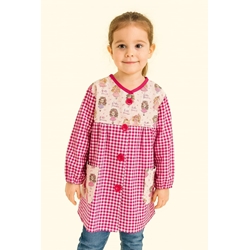 MANDILON VUELTA AL COLE - Mandilón Infantil de Cuadros y Estampado de Muñecas - Imagen 1