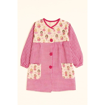 MANDILON VUELTA AL COLE - Mandilón Infantil de Cuadros y Estampado de Muñecas - Imagen 2