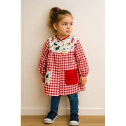 MANDILON VUELTA AL COLE - Mandilón Infantil Rojo con Estampado de Gatitos - Imagen 1