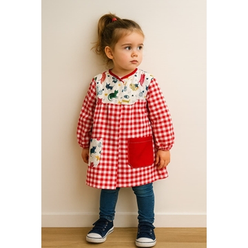 MANDILON VUELTA AL COLE - Mandilón Infantil Rojo con Estampado de Gatitos - Imagen 1