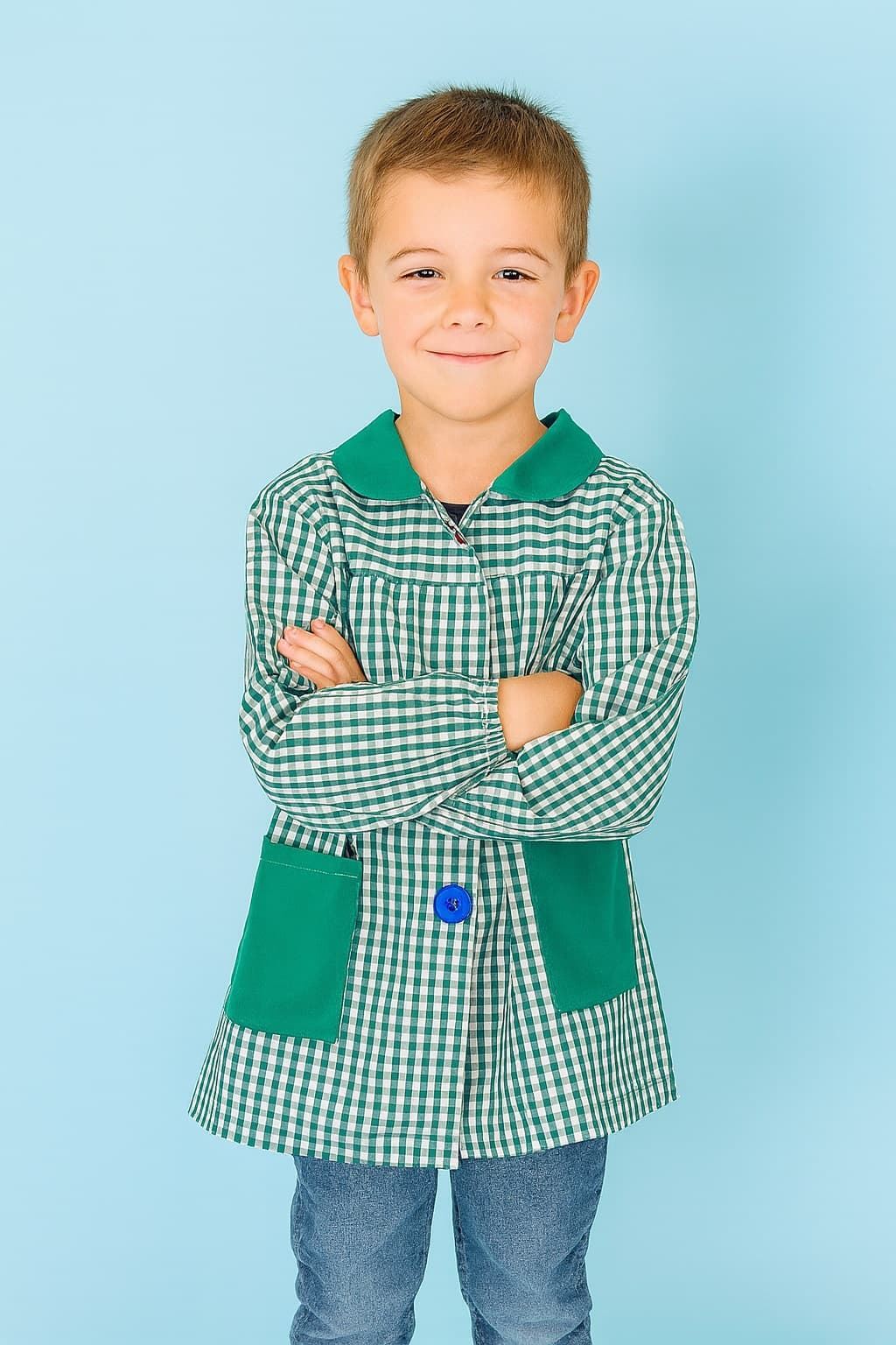 MANDILON VUELTA AL COLE - Mandilón Infantil Verde a Cuadros - Imagen 1