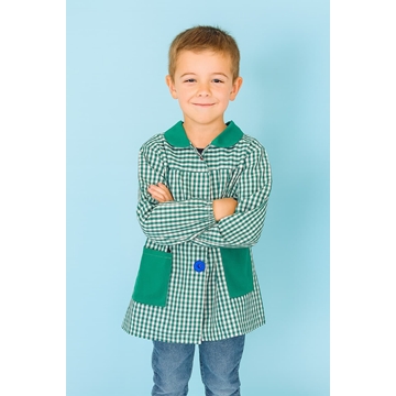 MANDILON VUELTA AL COLE - Mandilón Infantil Verde a Cuadros - Imagen 1