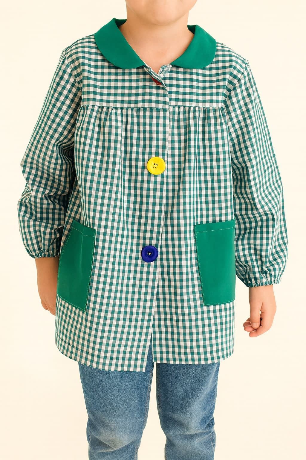 MANDILON VUELTA AL COLE - Mandilón Infantil Verde a Cuadros - Imagen 2