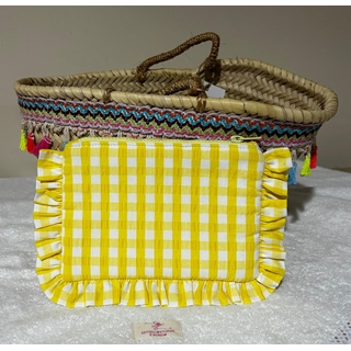 Neceser Artesanal – Cuadros Vichy Amarillo con Volantes - Imagen 1