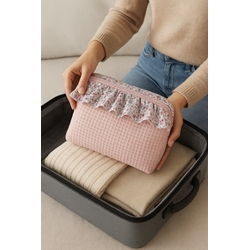 Neceser Rosa con Volante Floral – Hecho a Mano - Imagen 2